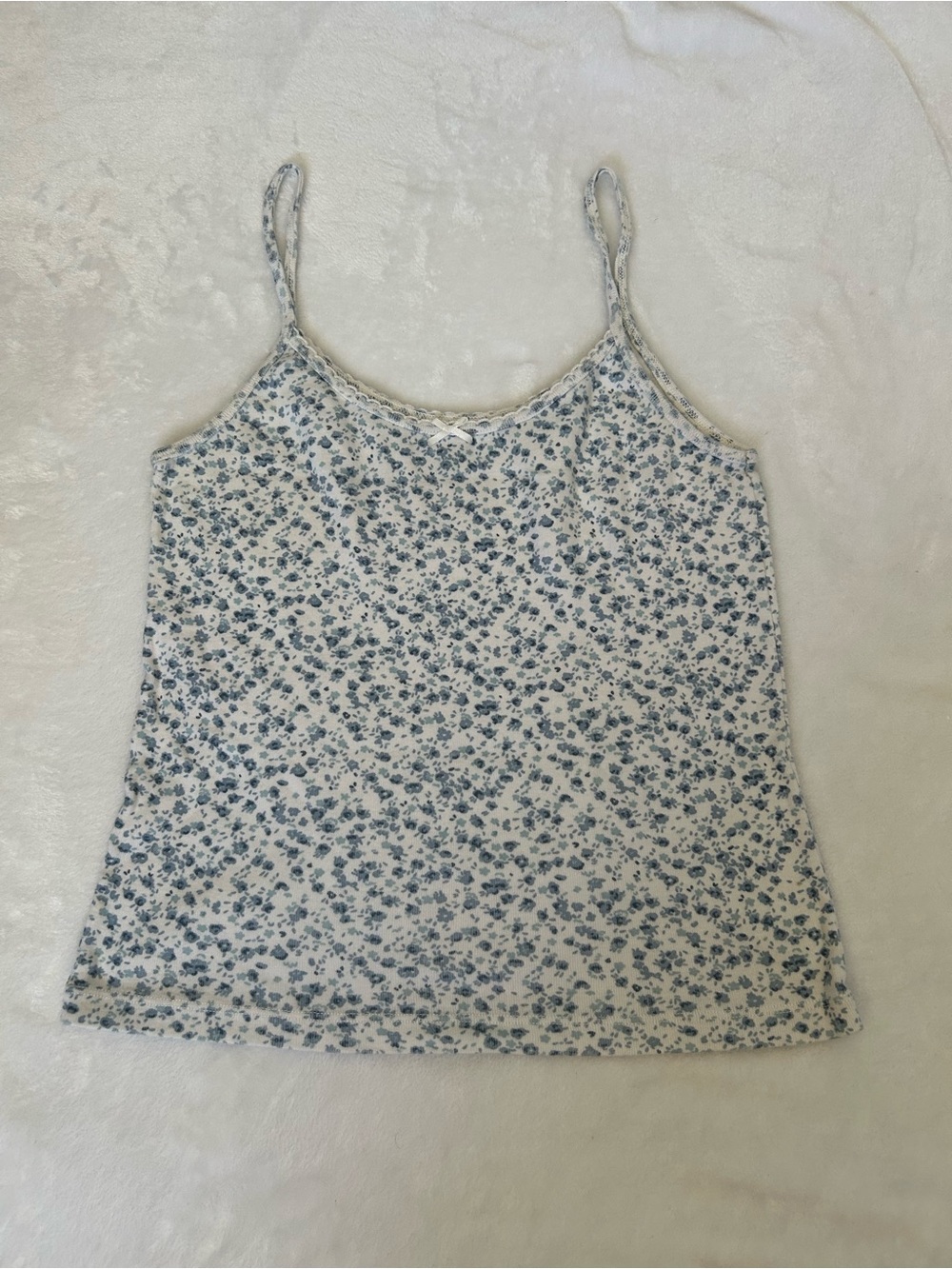 Brandy Melville White Cami with Small Blue Floral Print